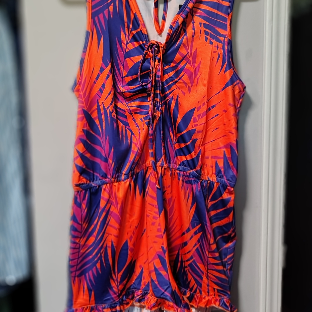 Vibrant Orange and Purple Tropical Dress